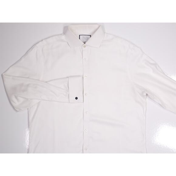 Charles Tyrwhitt White Non-Iron Herringbone Dress Shirt Extra Slim (43) 17-35 - Picture 3 of 7